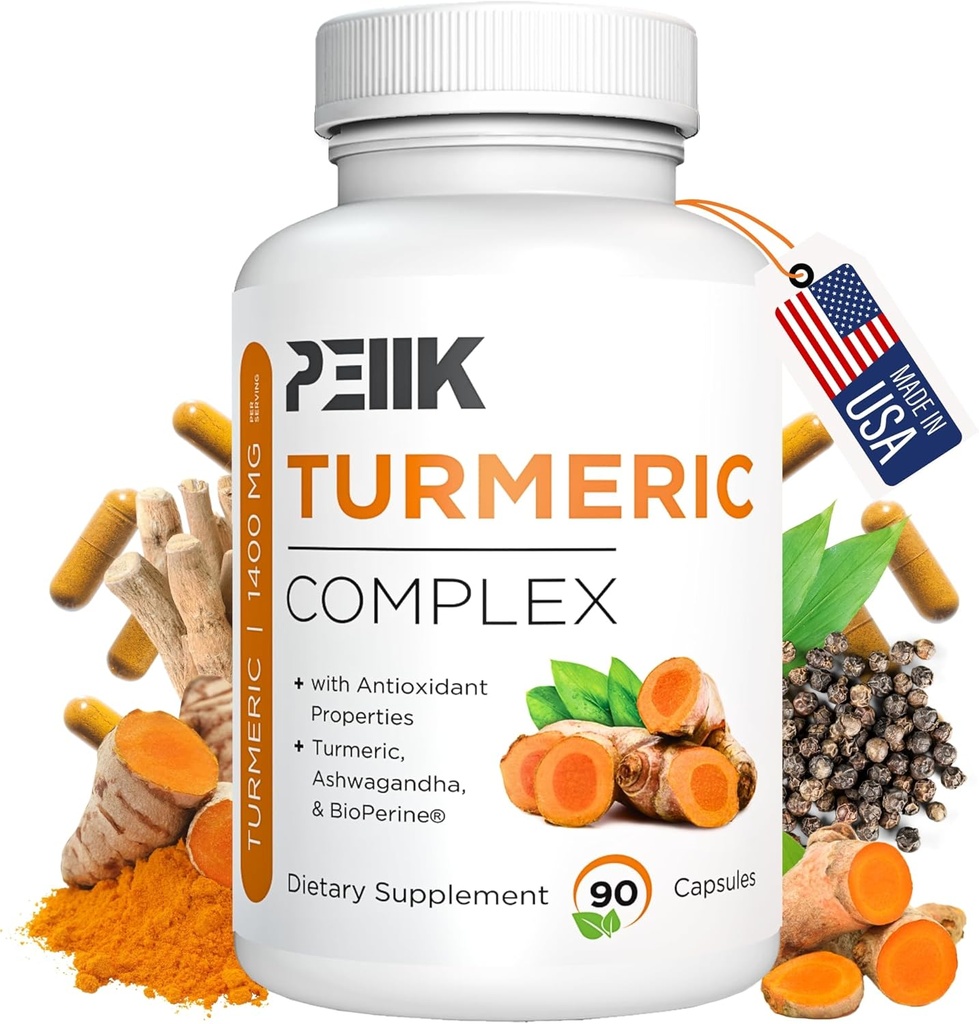 Gurkemeje med sort peber & Ashwagandha - Høj Absorption Ultra Potent Gurkemeje Supplement med 95% Curcuminoider, BioPerine & Ashwagandha - Gurkemeje kapsler til fælles støtte 90 Kapsler