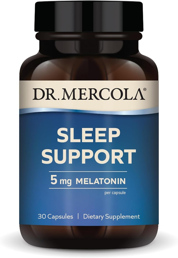 Dr. Mercola Sleep Support med Melatonin, 5 mg Melatonin Per Servering, 30 Servering (30 kapsler), Kosttilskud, Understøtter sund søvn og Mental Fokus, Non- GMO