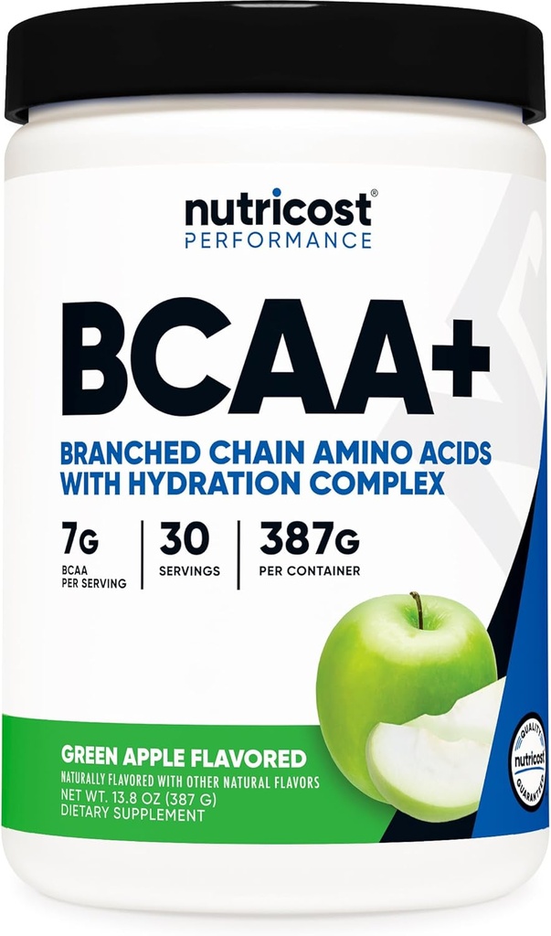 Nutricost BCAA + Hydration Powder (Green Apple) 30 Servering - Forgrenet kæde Aminosyrer med Hydration Complex - Gluten- Free, Non- GMO