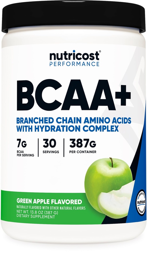 Nutricost BCAA + Hydration Powder (Green Apple) 30 Servering - Forgrenet kæde Aminosyrer med Hydration Complex - Gluten- Free, Non- GMO