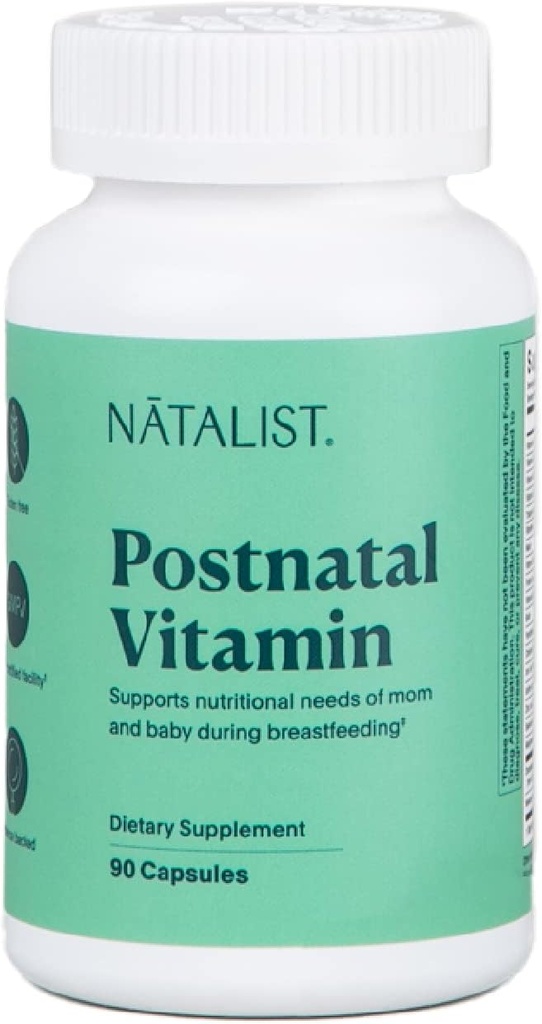 NATALIST Postnatal Vitamin Postpartum Essentials for Kvinder - Mor & Baby Multivitamin & Amning Nutrition, Daglig Wellness understøtter energi & tidlig udvikling, mens pleje - 90 kapsler