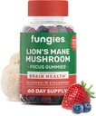 Fungies Lions Mane Mushroom Gummies, Blandet blåbær & Strawberry Flavor - Mushroom Supplement Gummy for voksne & børn understøtter hjerne sundhed, kognitiv funktion, fokus, hukommelse og mad, 60 Servere