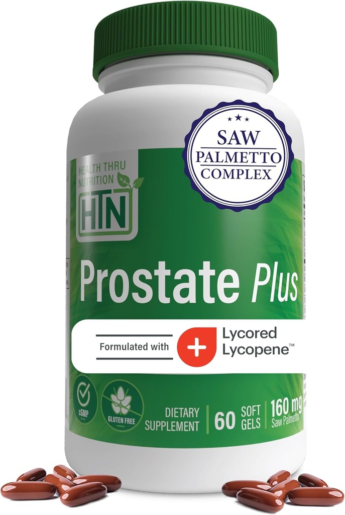 Health Thru Nutrition Prostate Plus med Saw Palmetto Extract, Lycopen som Lycored, Plant Steroler, Selenium, Zink og Pumpkin Seed 124; Komplet Prostate Support Budding 124; Non- GMO & Gluten Free (Pack of 60)