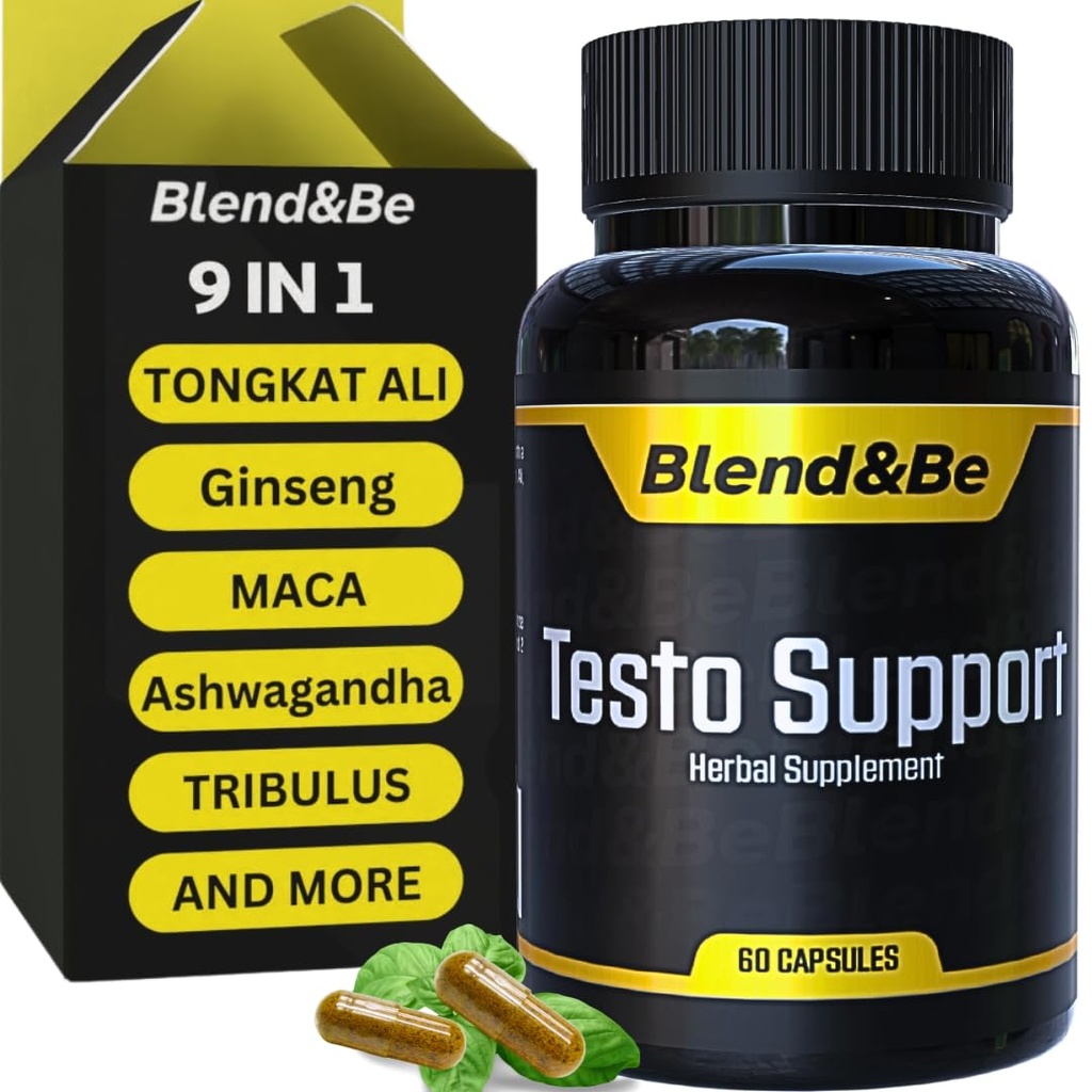 Blend & Be Testo Support against 124; All- in- ONE Herbal Dietary Supplement- 124; Tongkat Ali, Fenugreek, Ginseng, Maca, Ashwagandha, Spirulina Tribulus, Black Seed og Cinnamon. + • Gratis E-bog