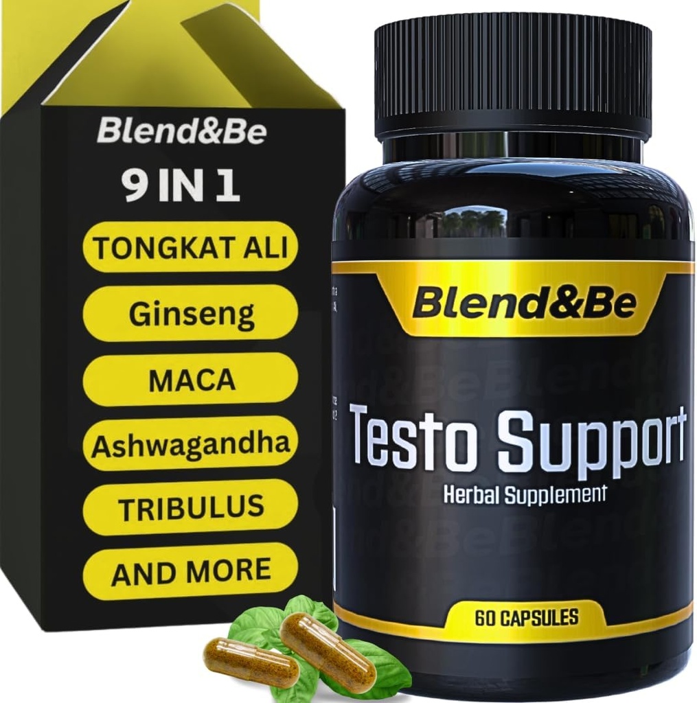 Blend & Be Testo Support against 124; All- in- ONE Herbal Dietary Supplement- 124; Tongkat Ali, Fenugreek, Ginseng, Maca, Ashwagandha, Spirulina Tribulus, Black Seed og Cinnamon. + • Gratis E-bog