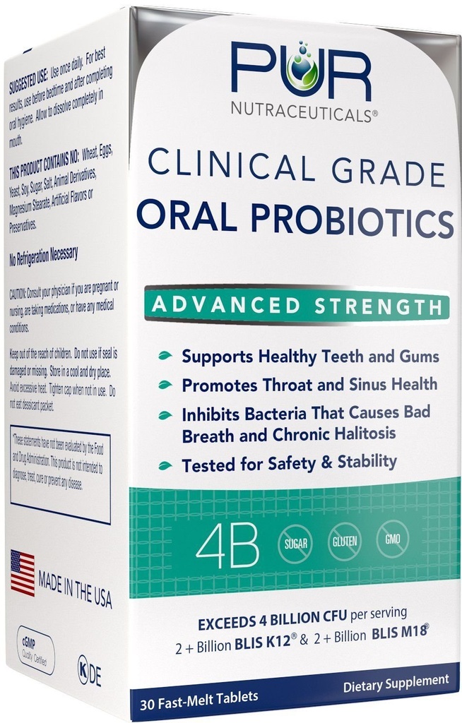 Klinisk Grade Oral Probiotika * 4 Millioner CFU 'er af BLIS K12 ® & BLIS M18 ® * Sukker fri * Naturlig pebermynte Aromatisering * 100% Lavet i USA * Eliminerer dårlig ånde / Halitosis