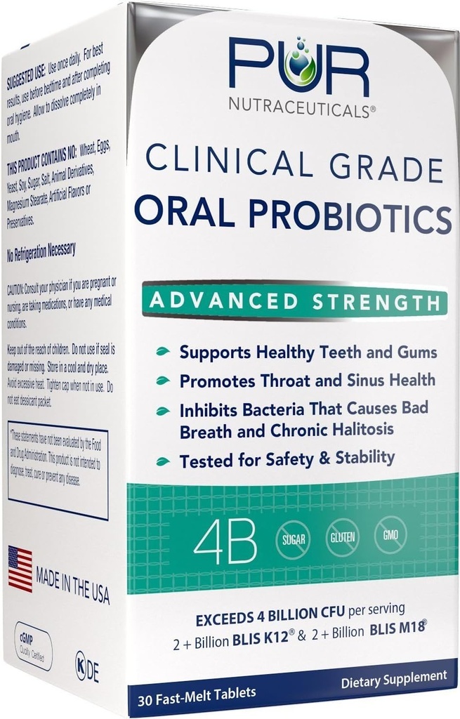 Klinisk Grade Oral Probiotika * 4 Millioner CFU 'er af BLIS K12 ® & BLIS M18 ® * Sukker fri * Naturlig pebermynte Aromatisering * 100% Lavet i USA * Eliminerer dårlig ånde / Halitosis