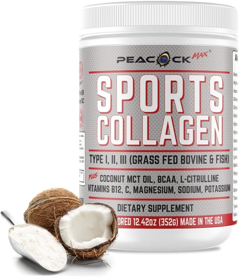 Sports Collagen Electrolytes Powder, 12.42 oz - Grass Fed Bovine & Wild Fish Hydrolyzed Type I, II, III Multi Collagen Peptides for Electrolyte Drinks, Unflavored Protein Powder with BCAA, Magnesium