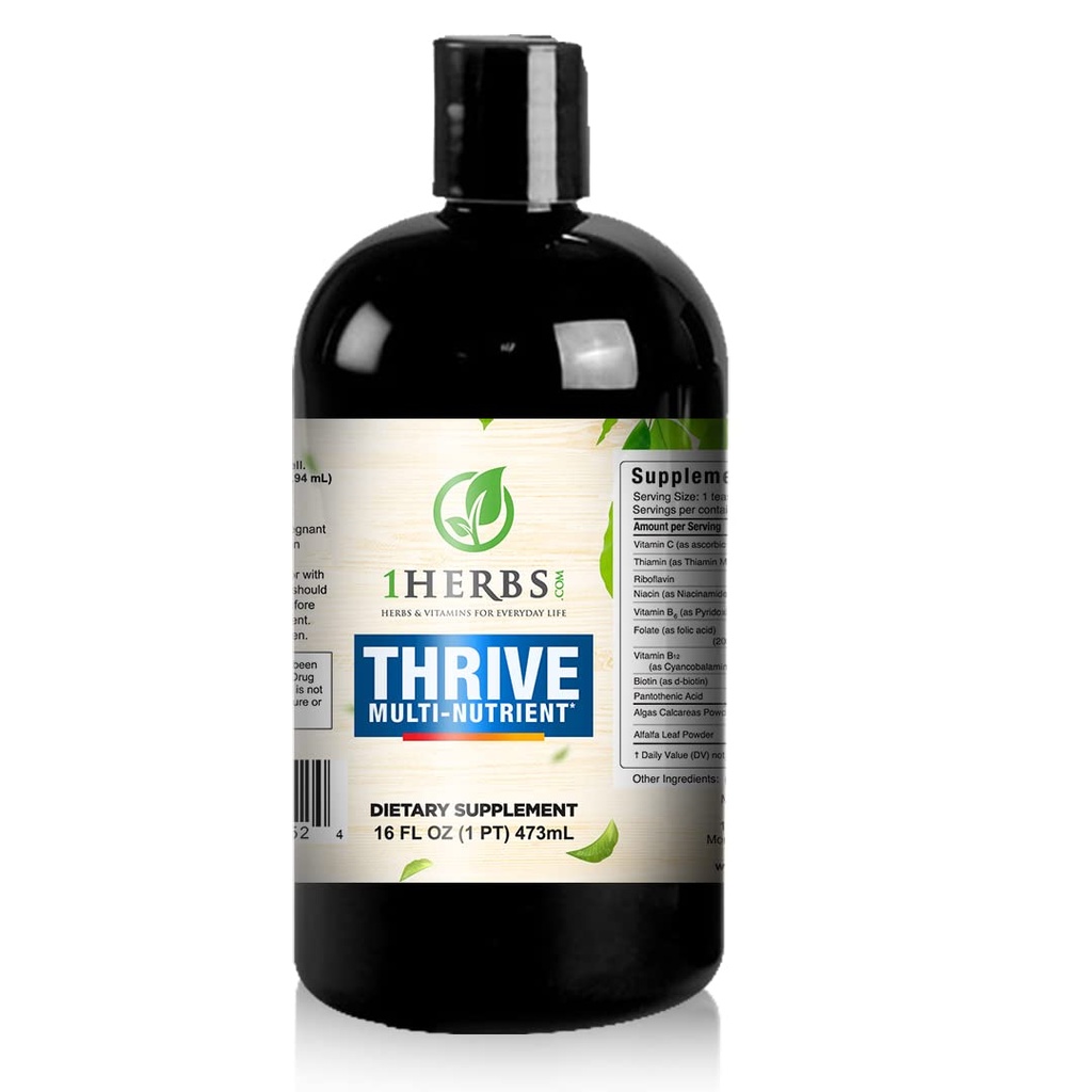 Thrive Multi- Nutrient Liquid - Alkohol fri Dagligt Multivitamin med flydende C-vitamin og B-vitamin Complex - Vital Nutrients for Immunsupport, Brain Support og hår hud negle Vitaminer, 16 Fl Oz
