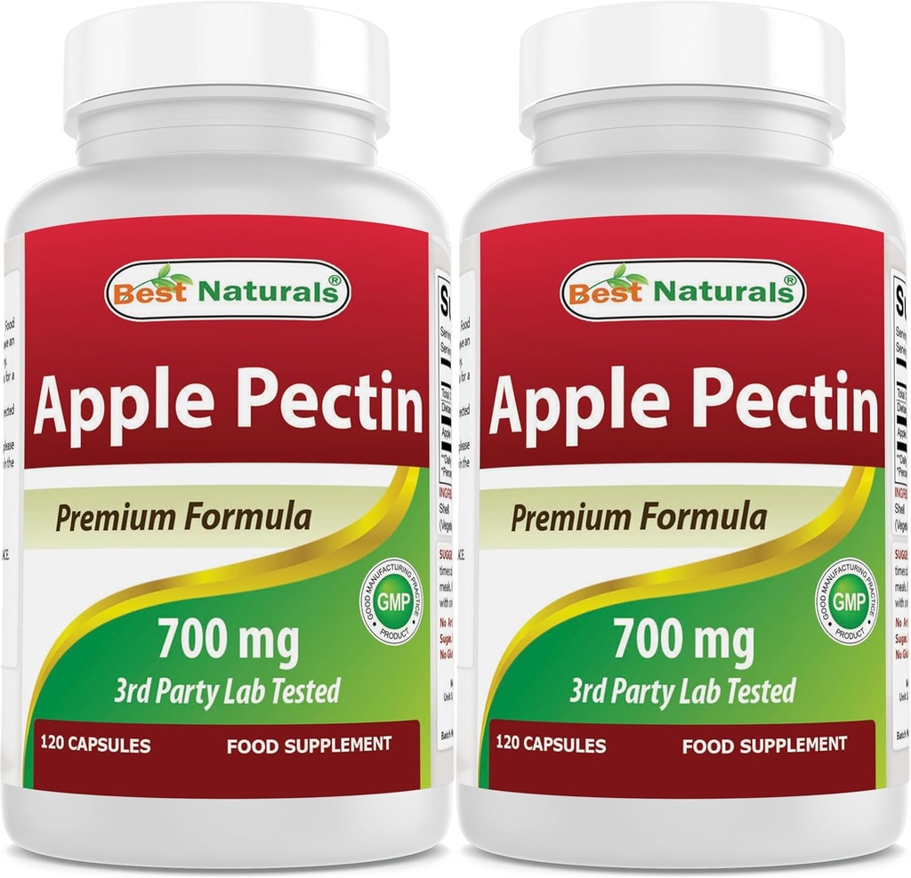 Bedste Naturals Apple Pectin 700 mg - Kostfibre - Intestinal Support - 120 kapsler (120 greve (pakke med 2))