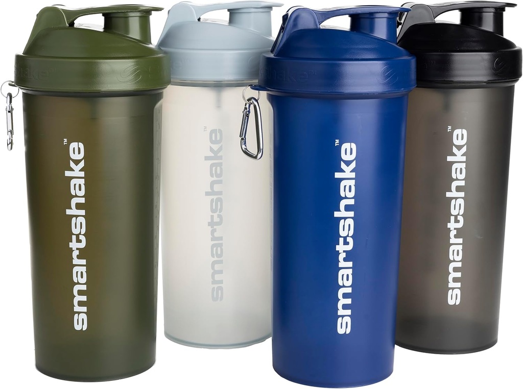 Smartshake Lite 4- Pack Protein Shaker Flaske 1000 ml ttesmå 124; 34 oz - Læbefast Screw- on Lid - BPA Free - Unisex - Mist Gray, Army Green, Black, Navy Blue