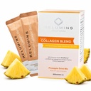 Reluminer Marine collagen pulver drik mix - Collagen peptid med Glutathion, grøn te, CoQ10, & Hyaluronsyre øger glødende hud - 100 Powder Sachets x Ananas Flavored + 10 Free Sachets