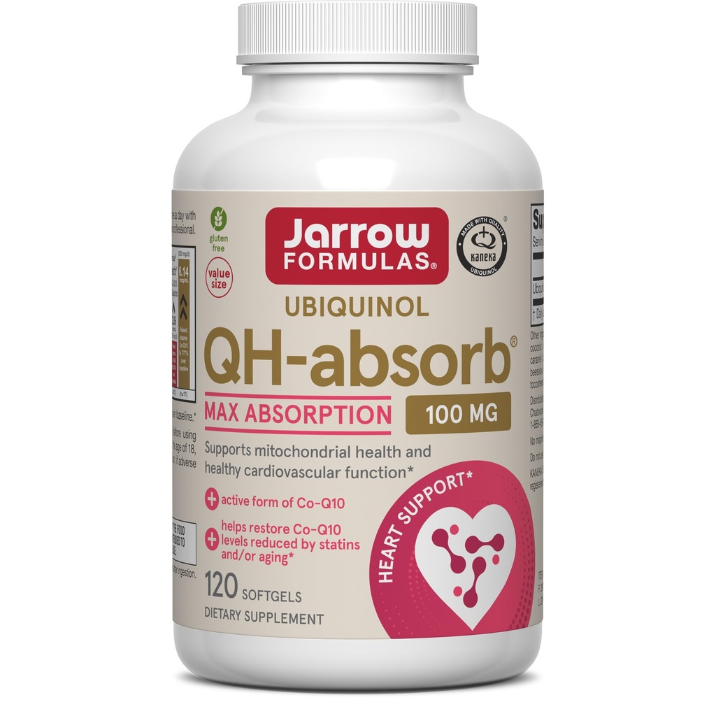 Jarrow Formulas QH- Absorb, 100 mg, Ubiquinol Kosttilskud til sund kardiovaskulær funktion, 120 Softgels, 120 Day Supply