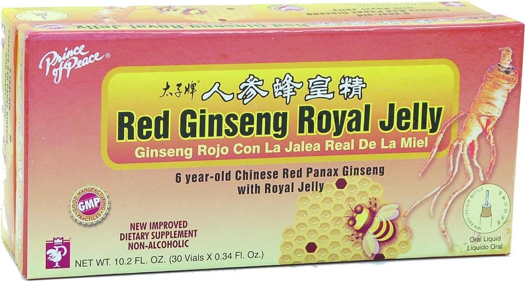 Prince Of Peace Red Ginseng Royal Jelly, 10 milliliter - 30 flasker pr. pakke - 3 pakker pr. kasse.