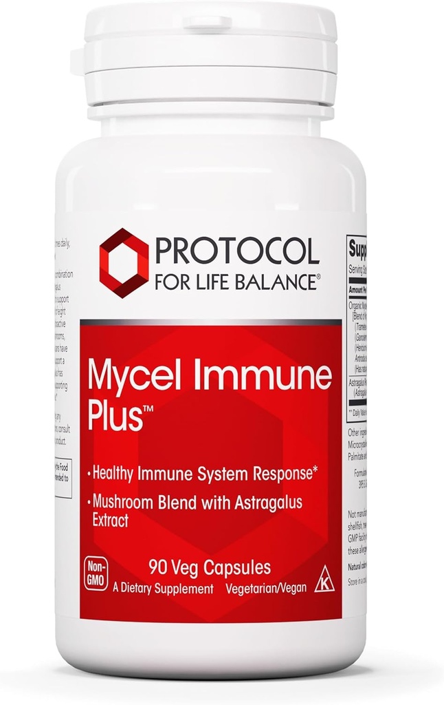 Protocol Mycel ImmunPlus - Mushroom Blend med Astragalus Extract - immunsupport Supplement * - Cordyceps, Lions Mane, Maitake & Mere - Non- GMO & Kosher - 90 Veg Caps