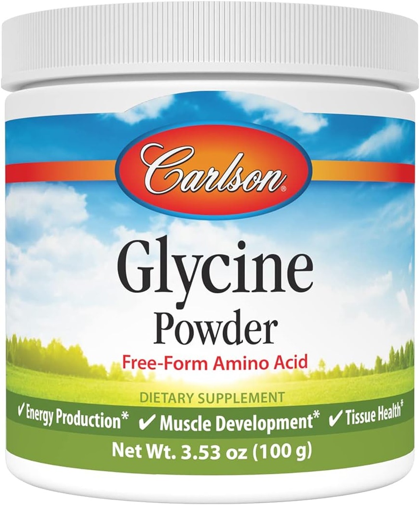 Carlson Glycin Powder 2000 mg, Aminosyretilskud til energi og muskelstøtte, 3, 53 oz (100 g)