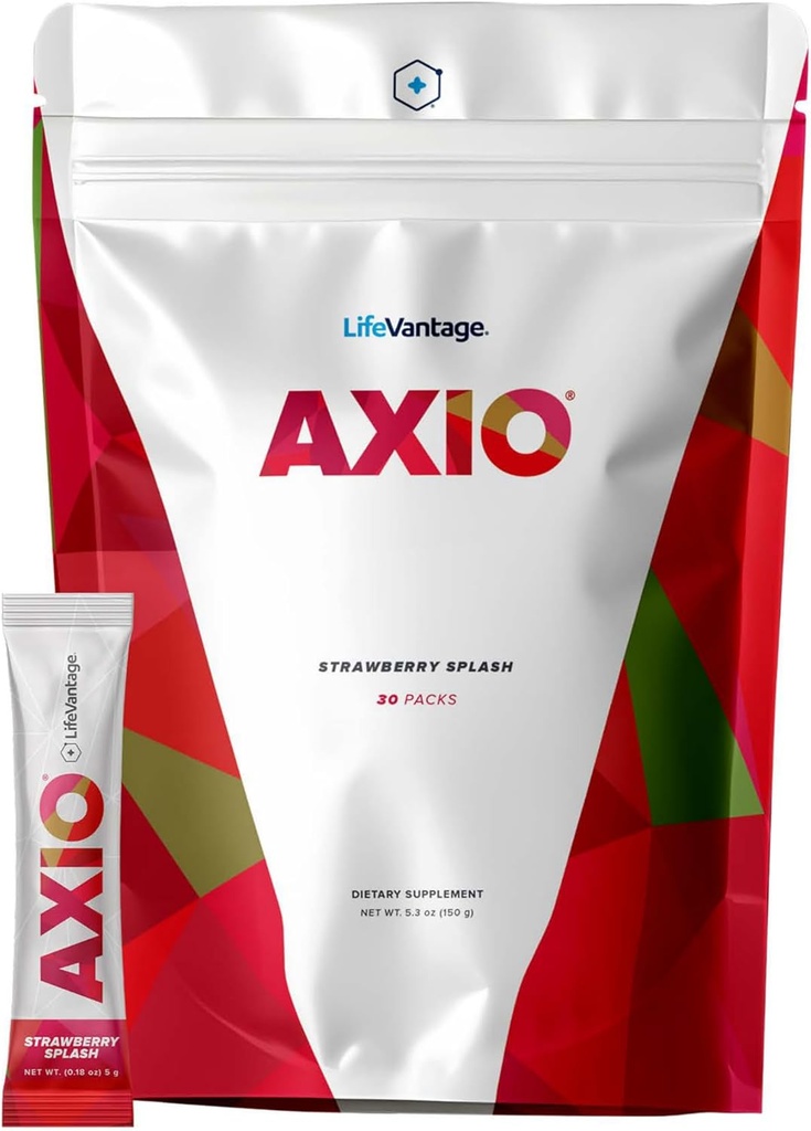 LifeVantage AXIO Regelmæssig Energy Drink Powder, Nootrop Supplement, Focus & Mood Support, med L- theanin, Green Tea, B Vitamin, DMAE, Quercetin & Pine Bark, Strawberry Splash, 30 Pakker