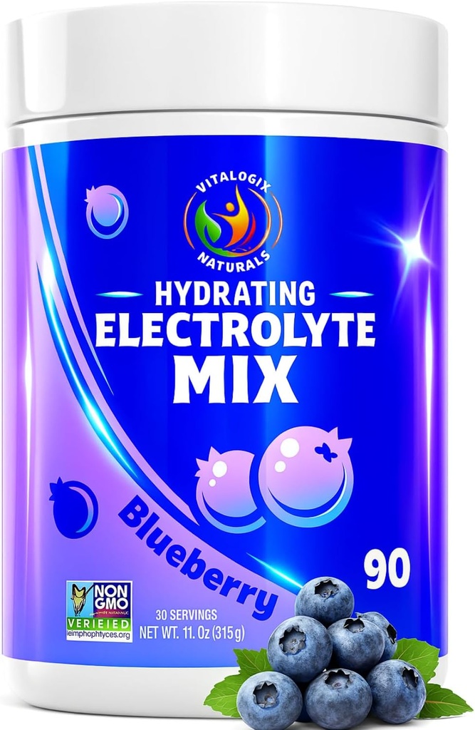 Blueberry Hydration Powder - Zero Sugar Electrolyte Drink Mix 124; 90 Servings Budding 124; Keto, Vegan, Gluten- Gratis Buddy 124; Natural Electrolytes for Muscle Recovery, Energy, Cramp Relief