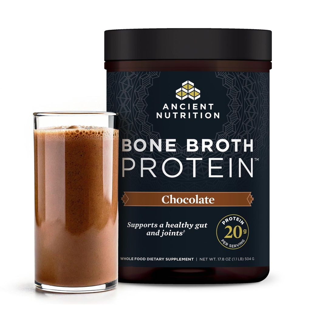 Ancient Nutrition Protein Powder Lavet af Real Bone Broth, Chokolade, 20g Protein Per Serving, 20 Serving Tub, Gluten Free Hydrolyzed Collagen Peptider Supplement, Great in Protein Shakes