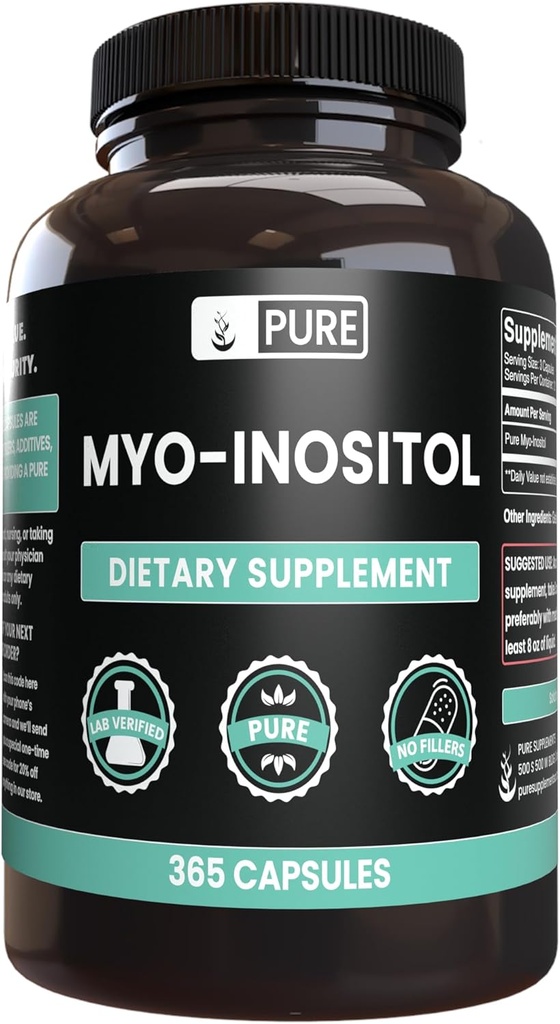 Pure Original Ingredienser Myo-Inositol (365 kapsler) Ingen Magnesium eller Rice Fillers, Altid Pure, Lab Verified