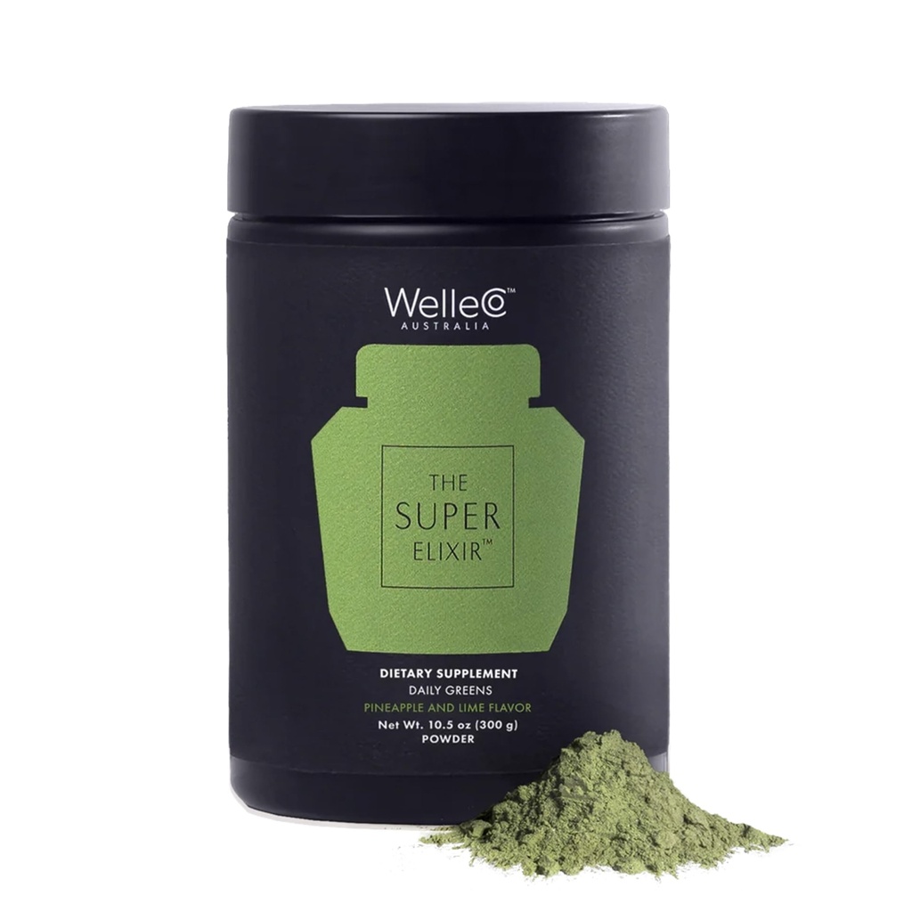 WelleCo The Super Elixir Daily Green Powder, Probiotic Drink Mix med Whole Foods, Gluten Free, Vegan Gut Health Powder, Energy, Immunity, Sund Hud, Hår & Nails (Jar, Pineapple & Lime Jar)