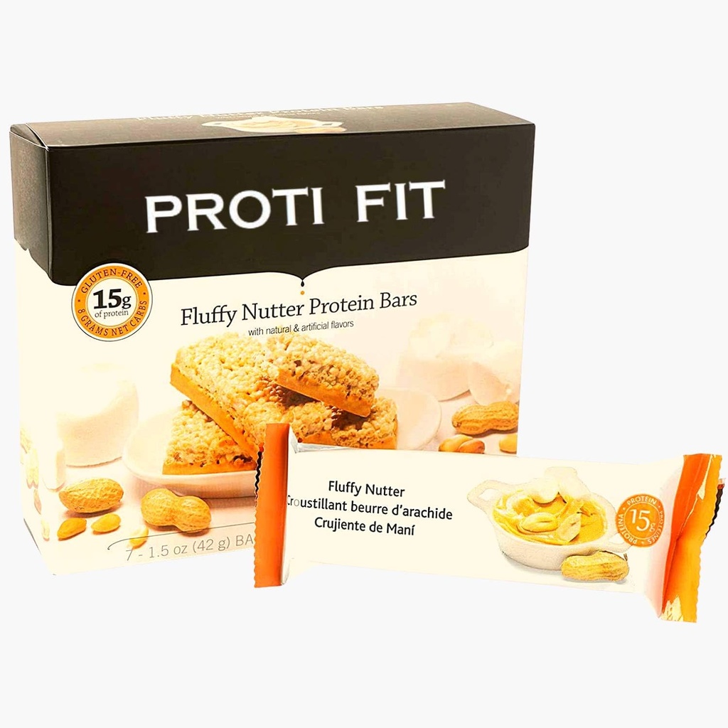 Proti Fit - Fluffy Nutter Low- Carb Protein Bars, Low- Calorie Snacks til vægttab og sunde måltider (Fluffy Nutter, 1 Pack)
