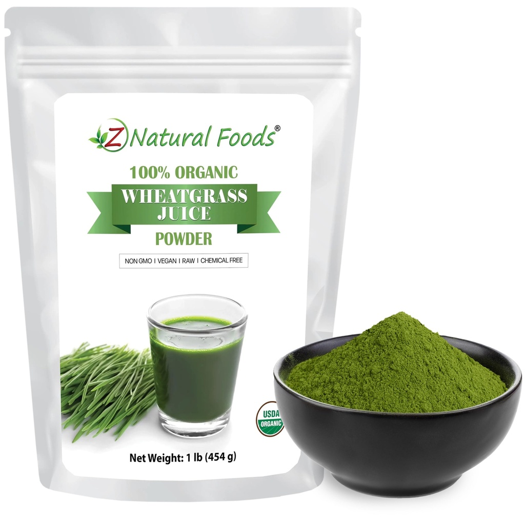Z Naturlige fødevarer Økologisk hvedegræs Juice Powder - Superfood til sund aldring og fordøjelse - Non-GMO, Vegan, Kosher - Perfekt til safter, Yogurts & Smoothies - Wheatgrass Juice Powder Bliss, 1 LB
