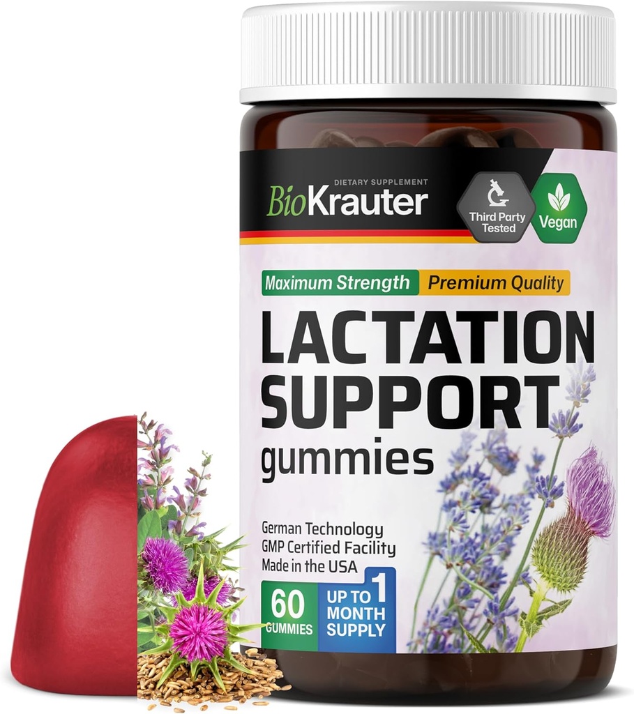 BIO KRAUTER Amning Support Gummies - 60 Chews - Natural Amning Supplement - Geder Rue, Fenugreek, Milk Thistle Ekstrakter - Vegansk Amning Kosttilskud