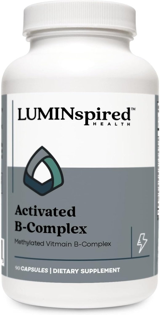 LUMINSPIRED Sundhed Aktiveret B-vitamin Kompleks med C-vitamin & biotin, Alle B-vitamin Kosttilskud til immunforsvar, Metabolisme, Antioxidant, Mood & Energy, Gluten Free, Vegan - 90 Tællere