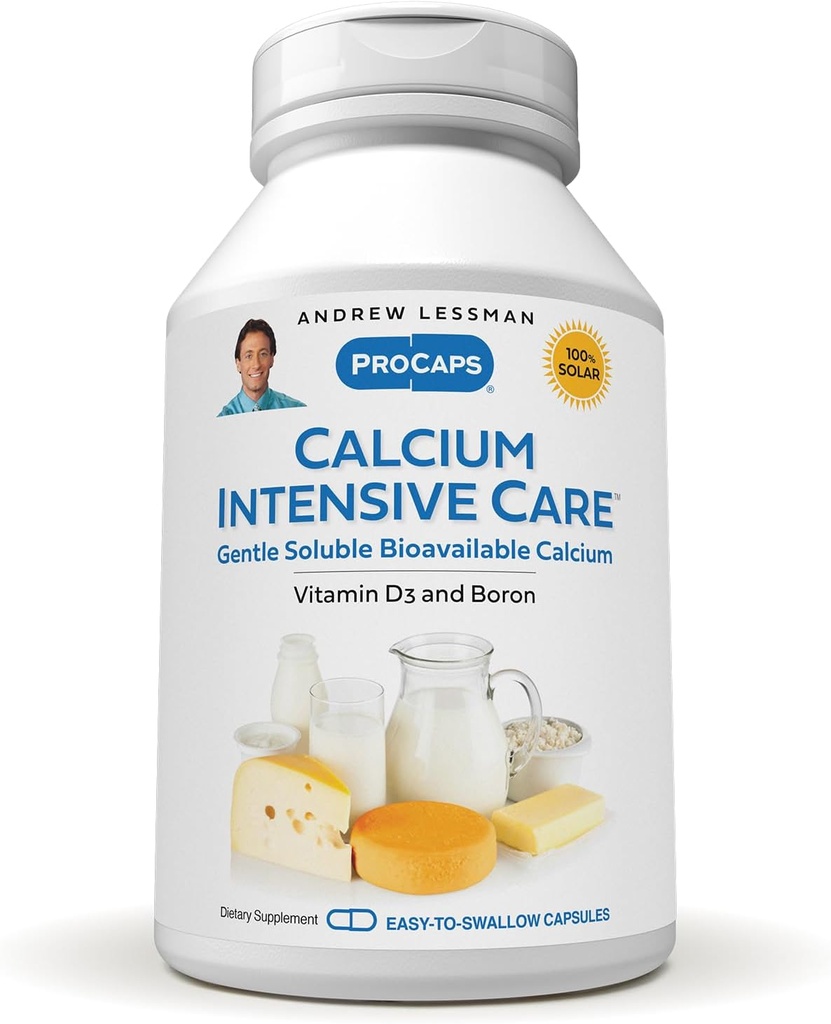 ANDREW LESSMAN Calcium Intensive Care - 60 kapsler - vedligeholder sunde knogler og skeletvæv. D-vitamin, bor. Ultra- fint, stærkt Absorbable Powder i Easy- to- Sluge Capsule. Ingen tilsætningsstoffer.