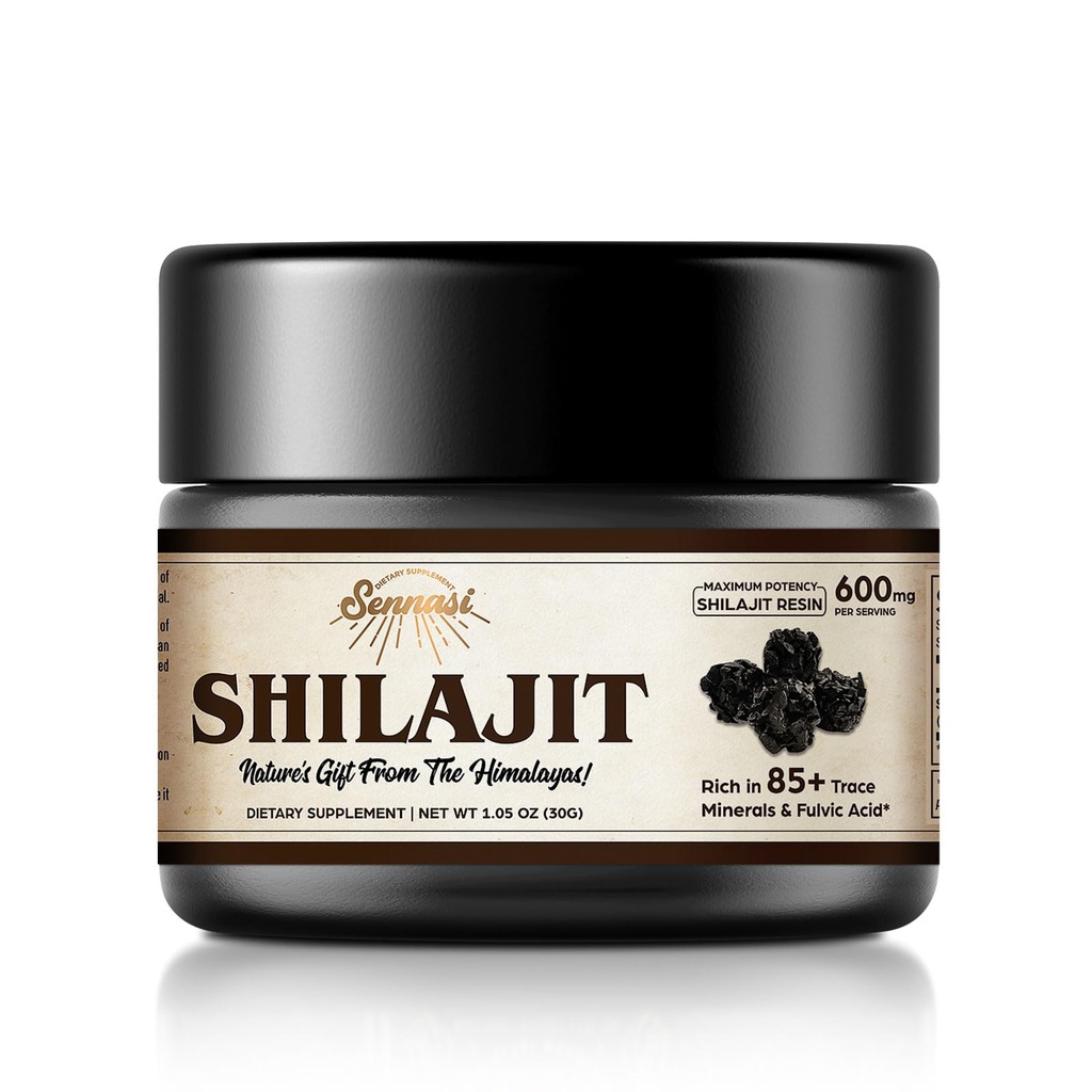Shilajit Pure Himalayan Organic Shilajit Resin - 600mg Maksimum Potency Natural Organic Shilajit Resin med 85 + Trace Minerals & Fulvic Acid for Energy, immunforsvar, 30 Bedste (1 Pack)