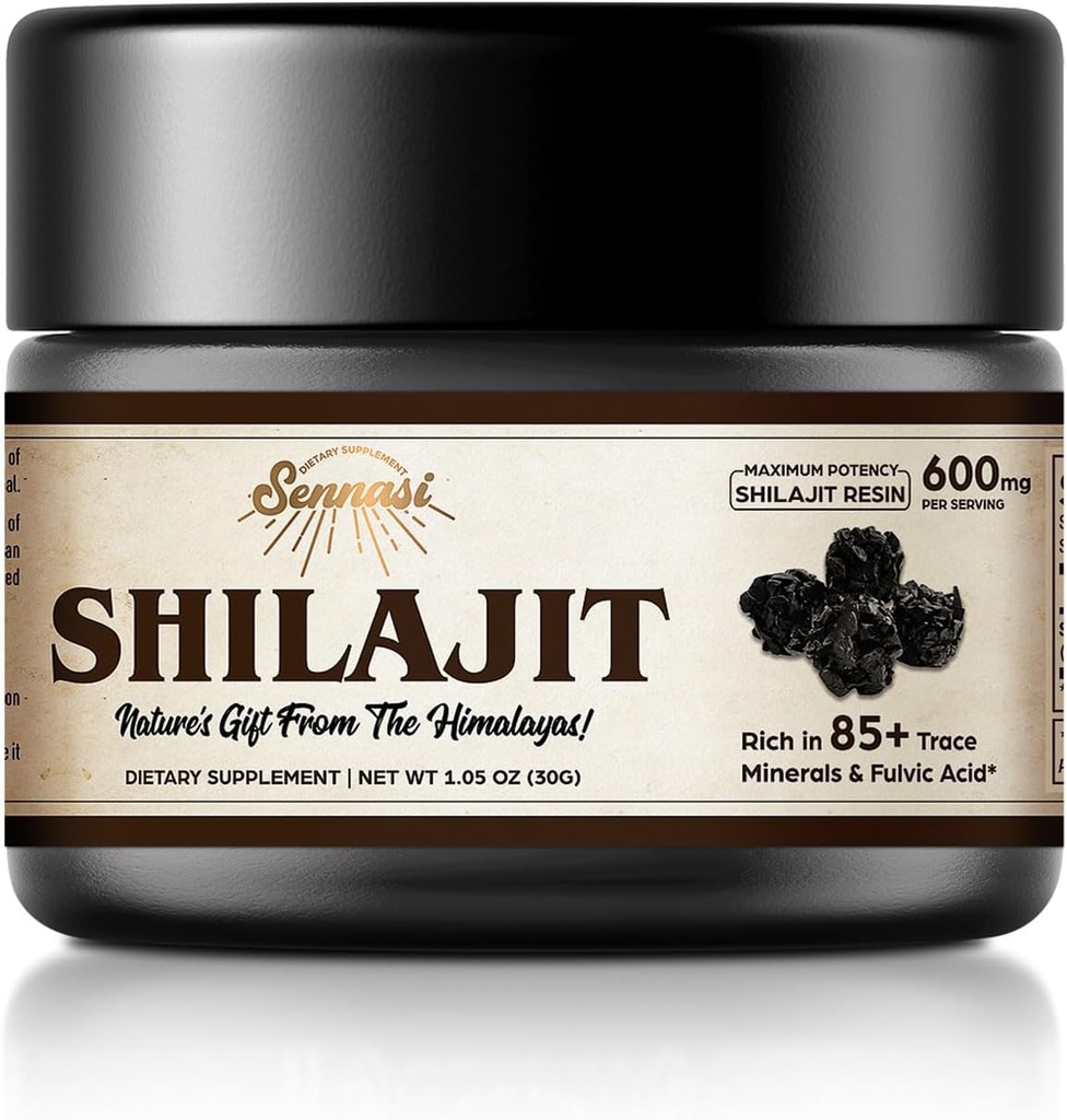 Shilajit Pure Himalayan Organic Shilajit Resin - 600mg Maksimum Potency Natural Organic Shilajit Resin med 85 + Trace Minerals & Fulvic Acid for Energy, immunforsvar, 30 Bedste (1 Pack)