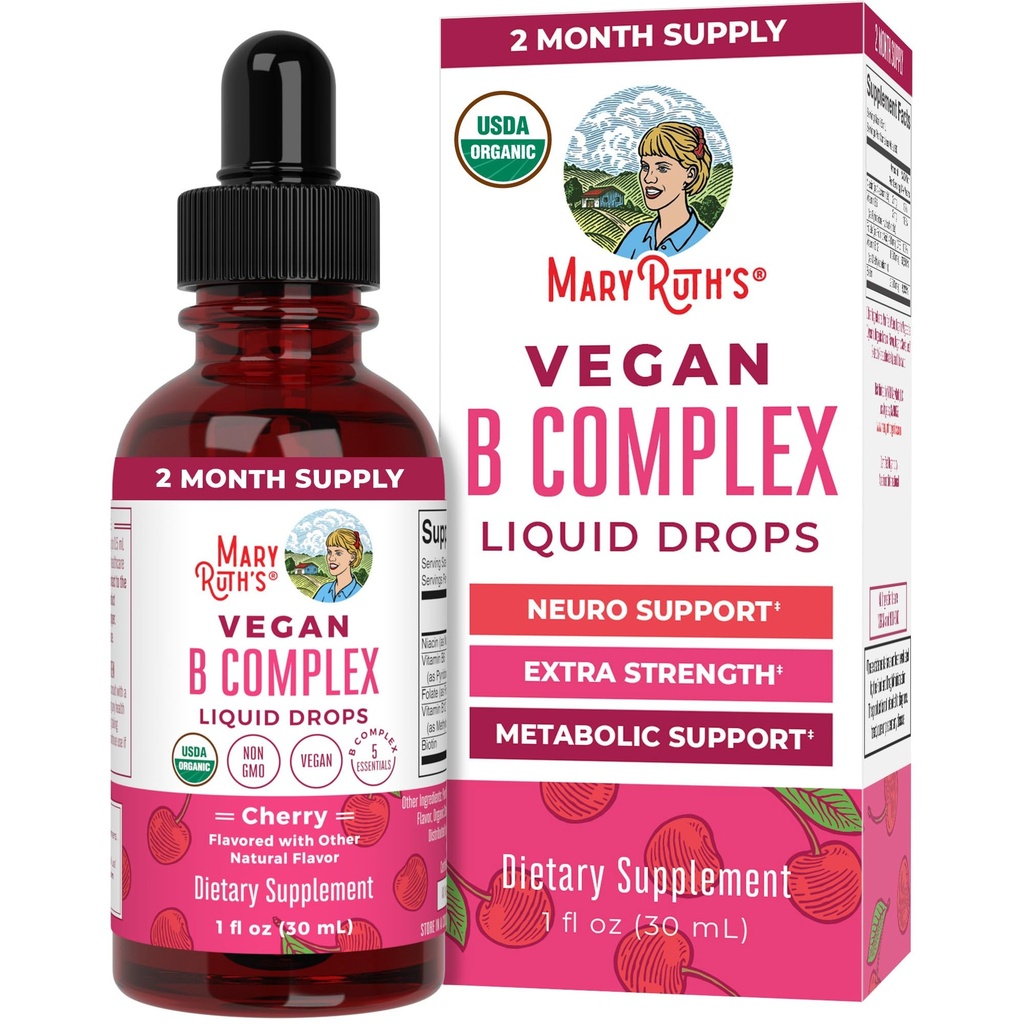 MaryRuth Organics Vitamin B Complex; B Vitamin Complex; 124; Biotinstof; 124; B12-vitamin; 124; Niacin; 124; Folat; 124; Metabolsk Support Supplement; 124; Vegan; 124; USDA Organical Measures 124; Non-GMO Measures 124; Gluten Free Measures 124; 2 Måned Supply