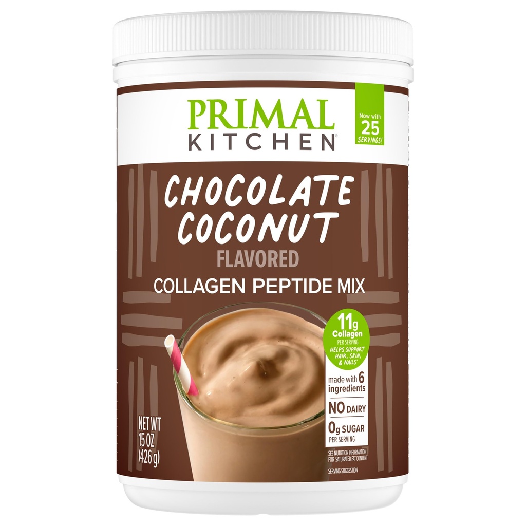 Primal Kitchen Chocolate Collagen Fuel® Drink Mix, Chocolate Coconut Collagen Peptides, No Dairy or Artificial Sweeteners, 15 Ounces