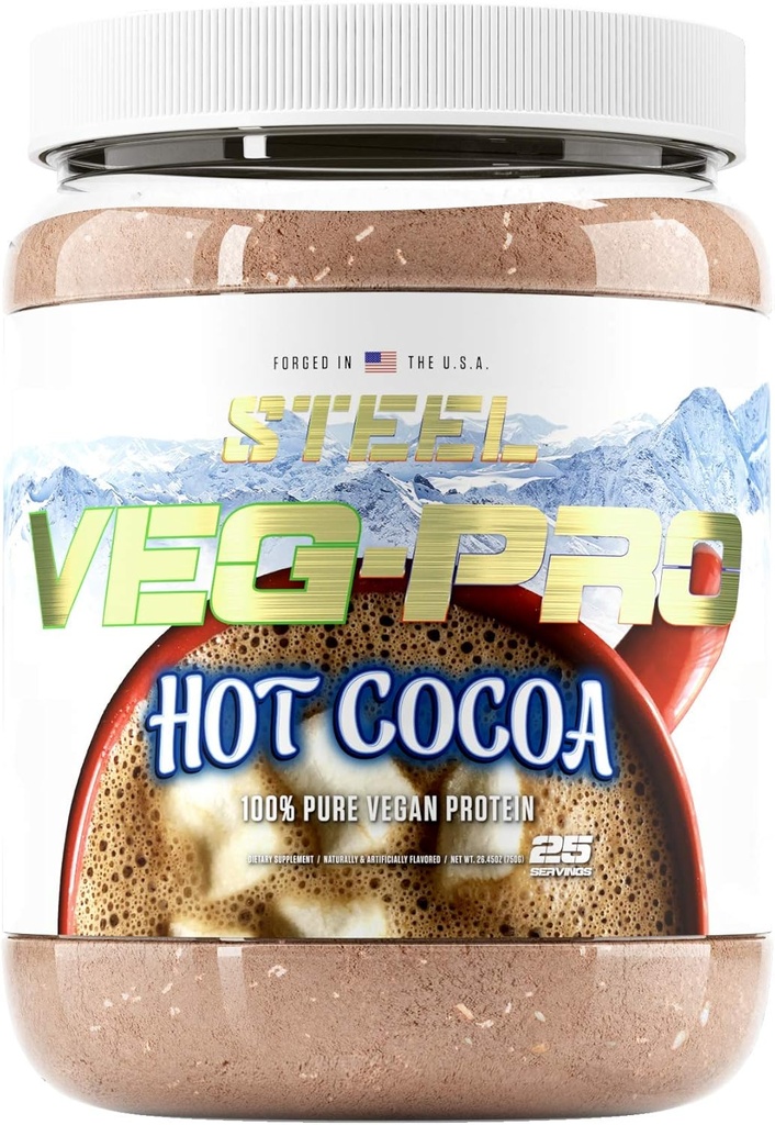Steel Kosttilskud Veg- PRO - 124; Vegan Protein Powder, Hot Cocoa - 124; 25 Serveringer (1.65lbs) - 124; Organic Protein Powder med BCAA Aminosyre - 124; Gluten Free - 124; Non Dairy - 124; Lave Carb Formel