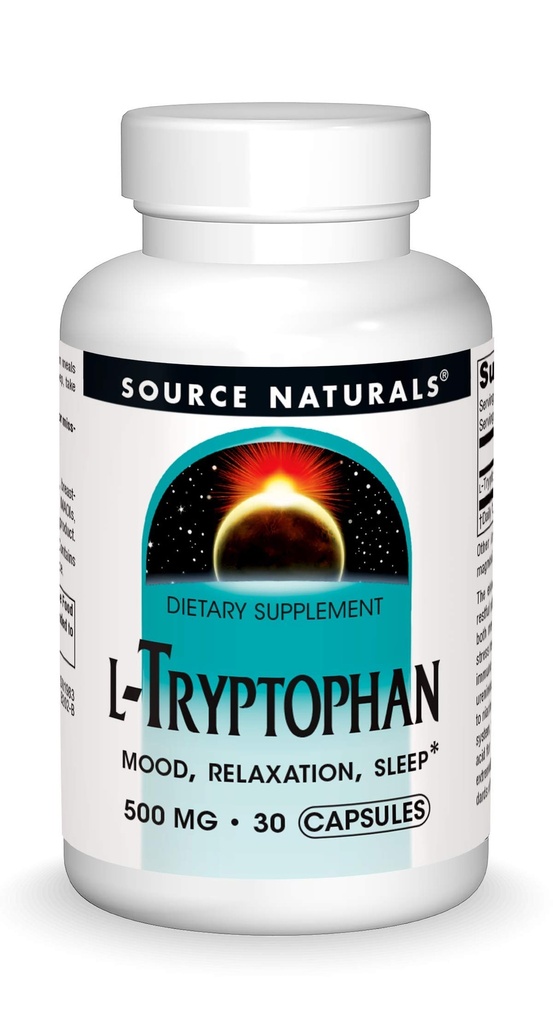Source Naturals L- Tryptophan, for Mood, Afslapning og søvn *, 500mg - 30 kapsler