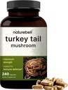 NatureBell Turkey Tail Mushroom Capsules 15,000mg Per Serving, 240 Greve Note 124; 25: 1 Fruiting Body & Mycelium Extract - Immun & Brain Health Mushrooms Supplement.