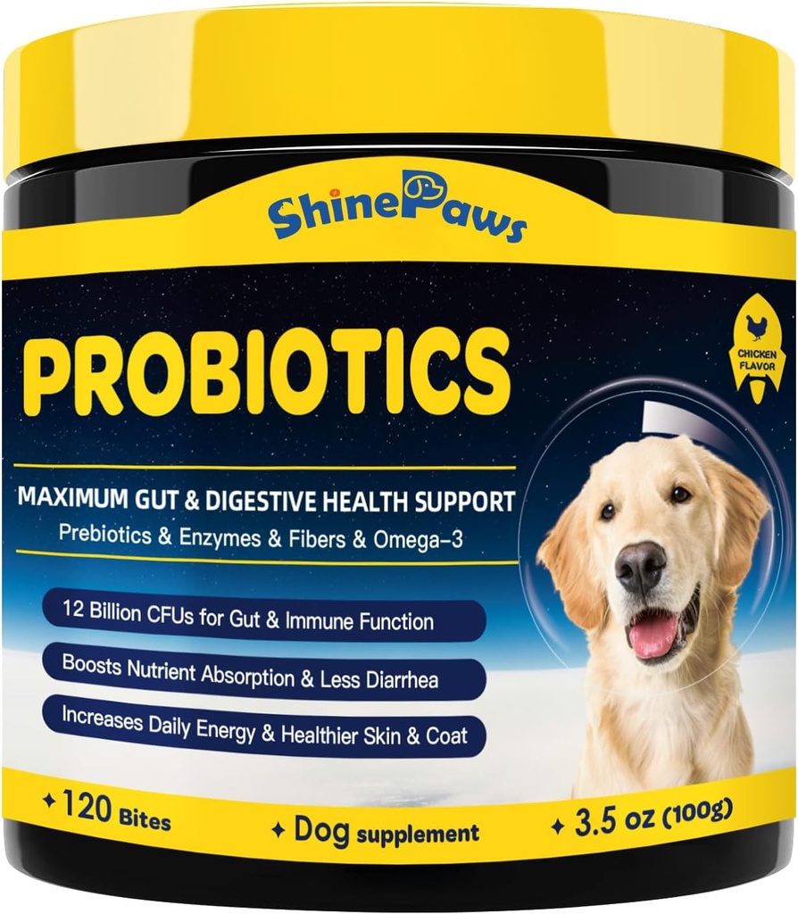 Probiotika til hunde - Hunde Probiotika til fordøjelsessygdomme, Prebiotika, enzymer, fibre, og Omega-3 med vitaminer til at fremme intestinal sundhed, Support Immunitet, Allergier og Itchy Hud, 120 Bites