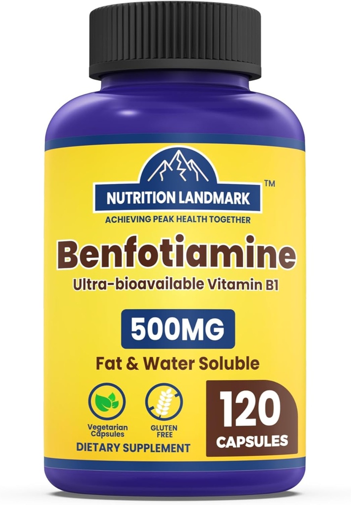 Vitamin B1 Benfotiamin, 500mg per servering, 120 kapsler, fedt & vand Opløselige Vitamin B1, Gluten Free, Non- GMO, Vegetar