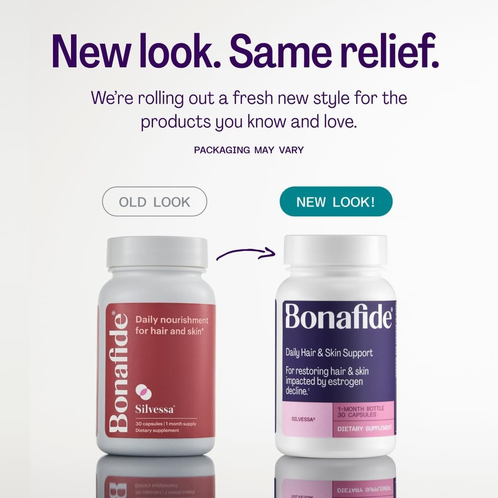 Bonafid Silvessa Hår & Hud Support Kapsler - Hormone- Gratis, Drug- Gratis Daglig Nourisation for Hår & Hud under overgangsalderen - 30 dages forsyning (30 kapsler)
