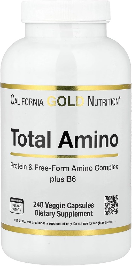 California Gold Nutrition Total Amino med vitamin B- 6, og 20 Aminosyre Blend, 240 Veggie kapsler