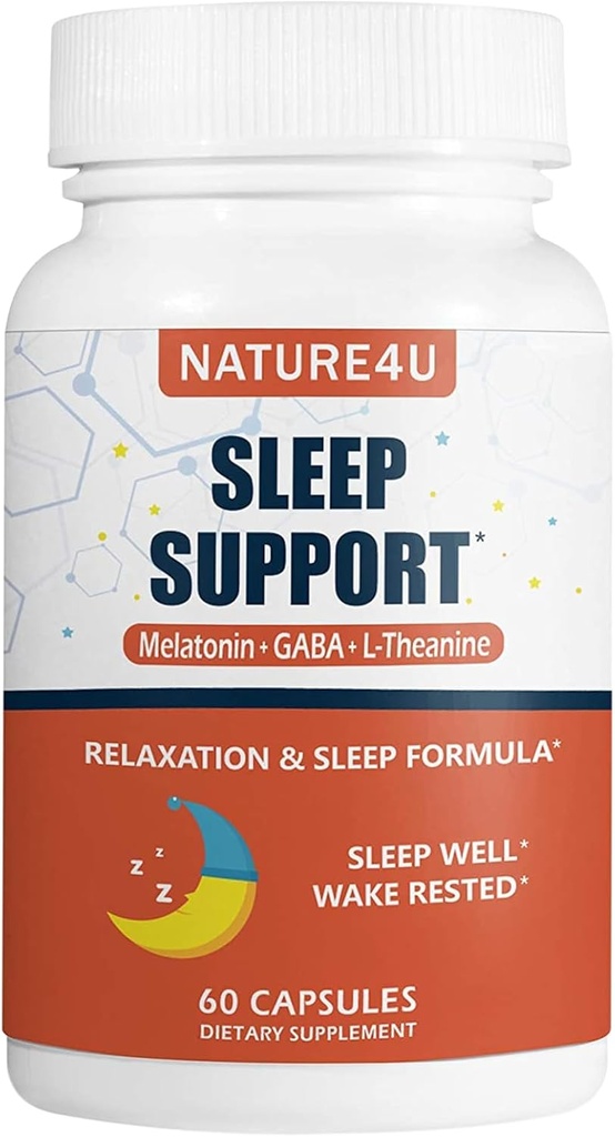 3 i 1 Søvnstøtte til voksne ekstra styrke, forlænge frigivelsen Melatonin 5 mg, L Theanin 250 mg, GABA 250 mg, afslapning og sovetilskud, 60 kapsler