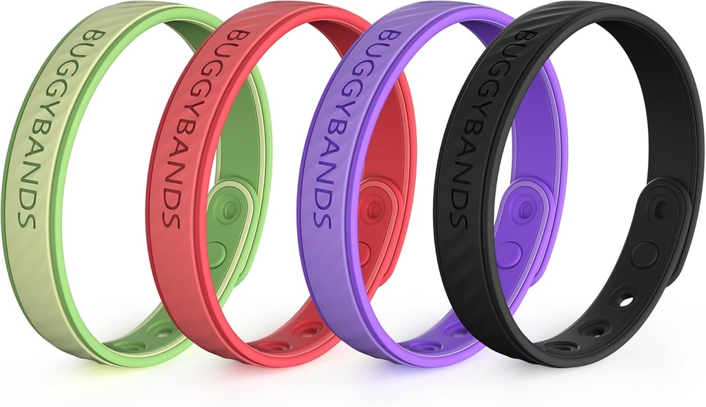 Mosquito Repellent Armbånd, 4 Pack Silicone Mosquito Repellent Bands med DEET Free, Natural & Vandtæt Bug armbånd til børn og voksne, Udendørs rejsende beskyttelse (sort & rød & lilla & grøn)