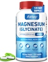 Airboy Magnesium Glycinat 200 mg, Best Magnesium Glycinat til søvn, 120 Veganske små kapsler, Høj Absorption Support Afslapning, Søvn og rolig Mood, Non- GMO og No Gluten