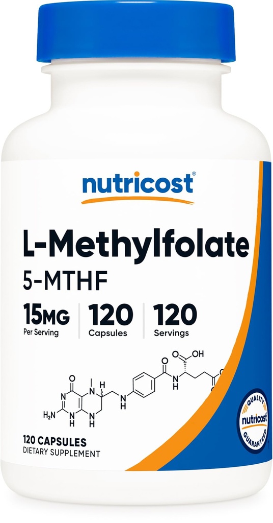 Nutricost L- Methylfolat 15mg, 120 Kapsler (5- MTHF) - Vegan, Non- GMO, Gluten Free