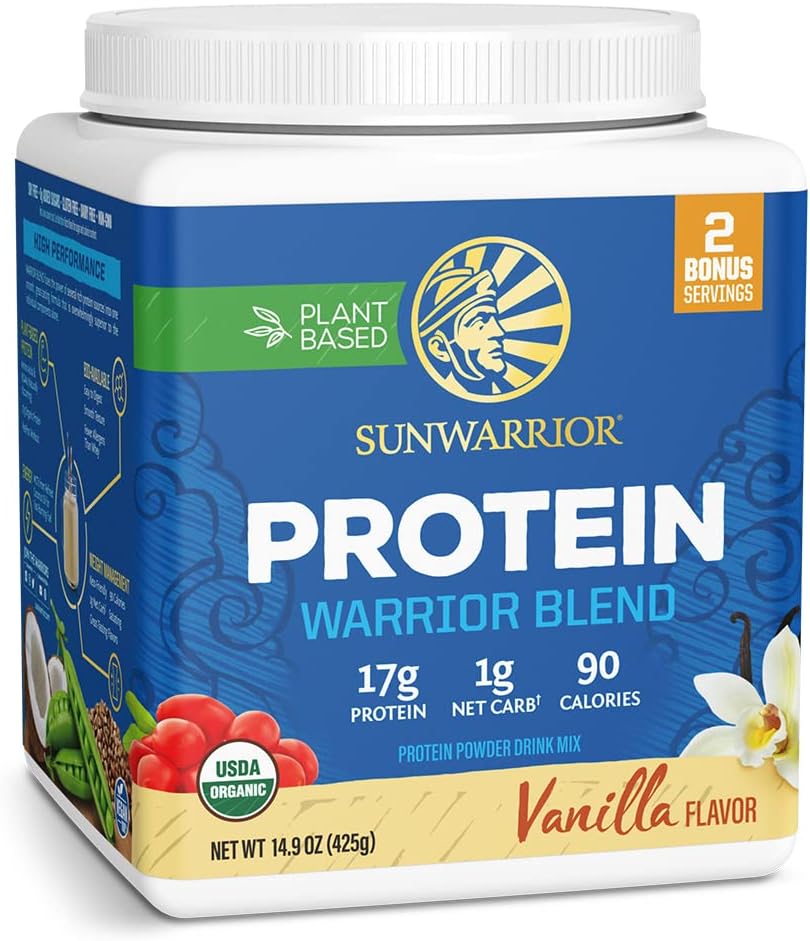 Organic Plant Based Protein Powder 124; Vegan Organic Protein Powder Vanilla Flavored with BCAA Aminoacids & Hemp Seed Pea Blend Budd124; Non- GMO Soy Dairy Filler & Gluten Free (Vanilla, 17 Servere)