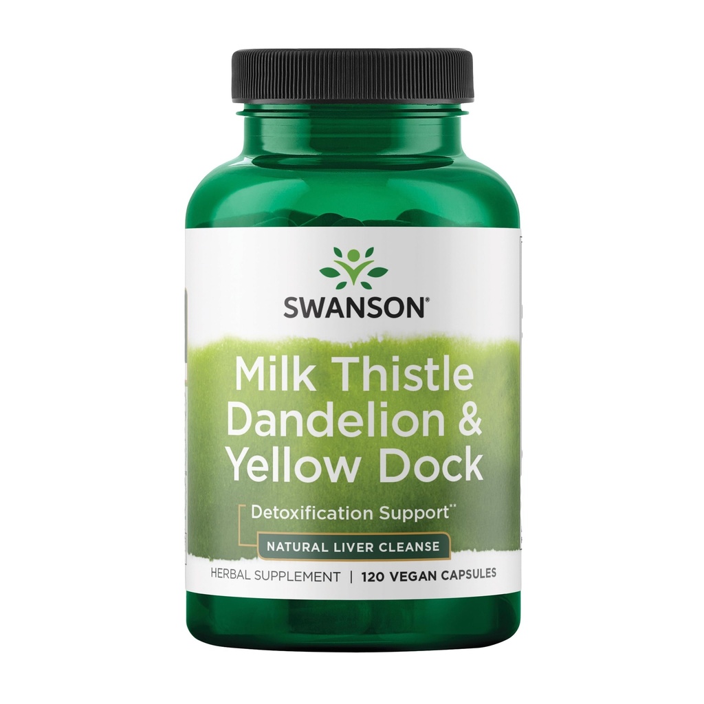 Swanson Milk Thistle, Mælkebøtte & Gul Dock - Urte Lever Support - Natural Supplement Hjælpe til at opretholde total sundhed & velvære - (120 kapsler) (1 pakke)
