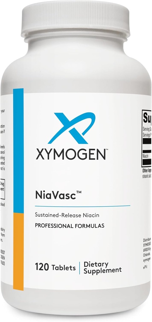 XYMOGEN NiaVasc Niacin 500mg - Sustained-Release Niacin for a Lesser Flushing Effect - Supports The Maintenance of Healthy Blood Lipids (120 Time-Release Tablets)