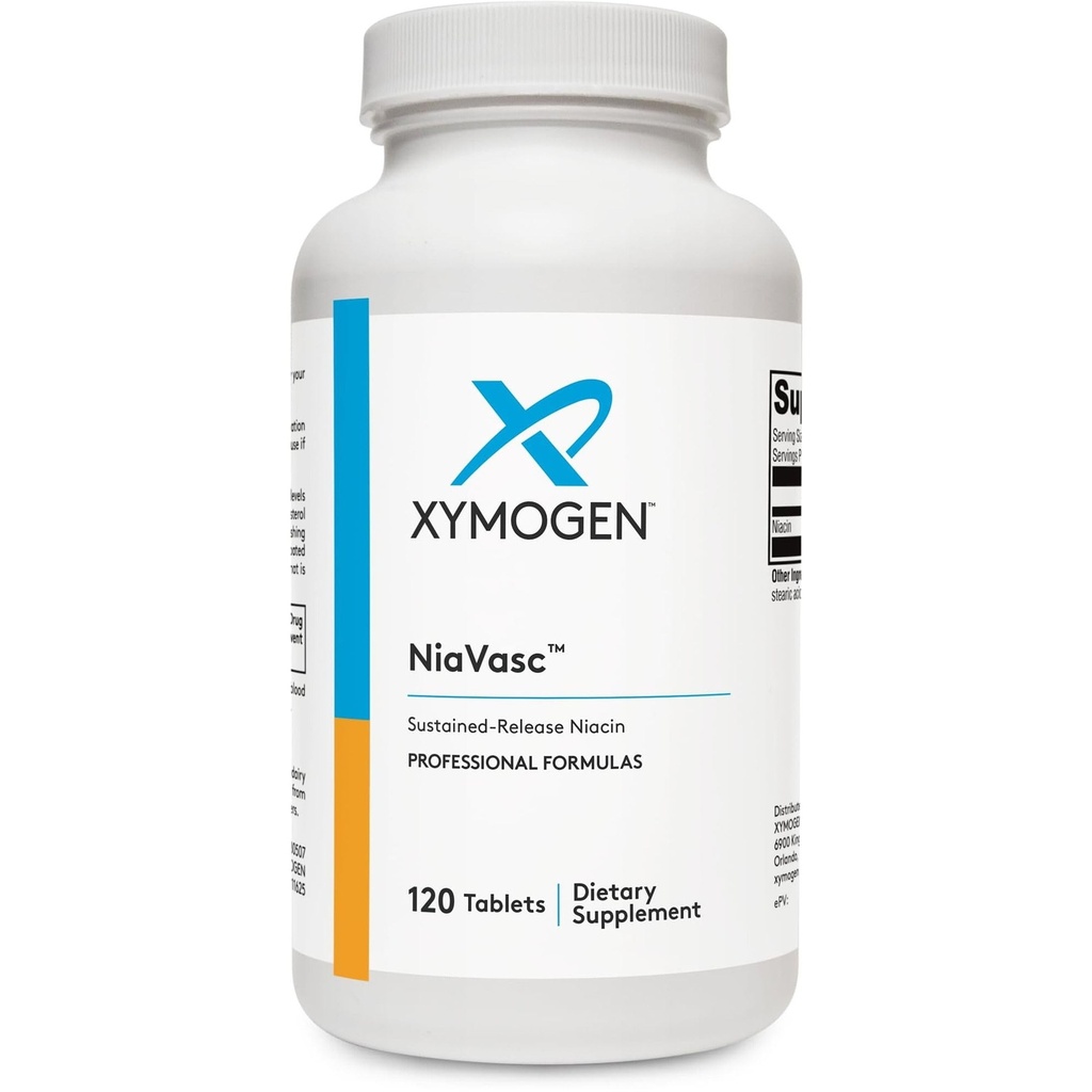 XYMOGEN NiaVasc Niacin 500mg - Vedvarende frigivelse Niacin til en mindre flushing Effect - Understøtter vedligeholdelse af sunde blodlipider (120 Time- release tabletter)