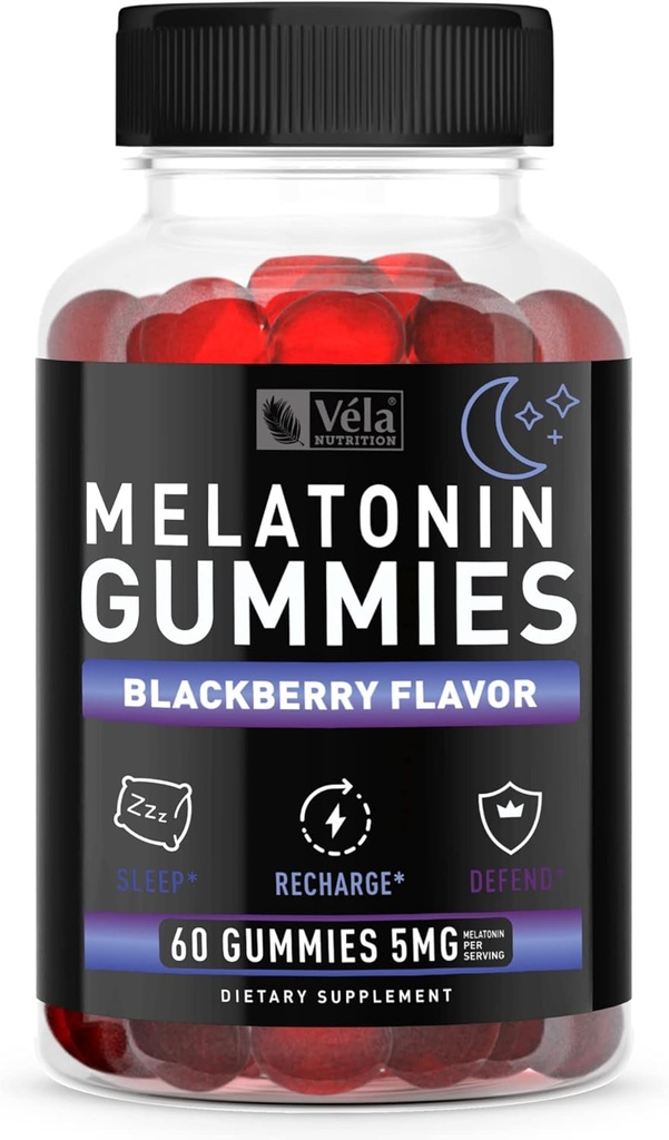 Melatonin Black Berry Gummies 5mg, Nighttime Sleep Support Chewable Supplement124; 60 Tæl